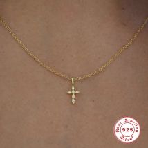 Aide Halsketten-Anhänger aus 925er-Sterlingsilber für Damen, Kristallkreuz, Schlüsselbeinkragen, einfache Halsband-Halskette, Zubehör, Geschenk