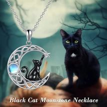 Vintage Cute Black Small Cat Moon Pendant Necklace for Women Teens Girls Gothic Fashion Animal Moonstone Necklaces Jewelry Gifts