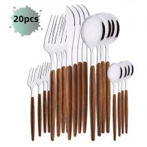 20Pcs Geschirr Set Edelstahl Silber Nachahmung Holzgriff Klemme Westlichen Messer Gabel Löffel Besteck Geschirr Besteck