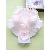Süßes und schönes Mädchen-Unterwäsche-Set, sexy Spitzen-BH, kleine Brüste, geraffte Dessous-Slips, Anzug für Damen, dünner Abschnitt, großer BH