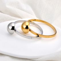 JeeMango Polieren Oberfläche Halbrunde Kugel Armbänder Armreif Gold Farbe Edelstahl Fashion Party Schmuck für Frauen JB24119