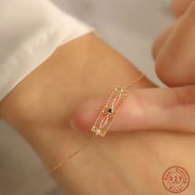 925er Sterlingsilber, plattiert, 14 Karat Gold, minimalistische Mikrobesatzung, blauer Zirkon, hohle Armbänder für Frauen, stilvolle Party-Schmuckgeschenke