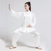 Men and Women Satin Silk Yaga Tai Chi Suit Women Chinese Style Stand Collar Kung Fu Wushu Martial Arts Uniform Pants Performance