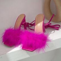 Maogu Feder sexy Schnür sandalen hochhackige Schuhe Sommer Square Toe Cross gebunden High Heels Pumps Stripper Schuh für Frauen