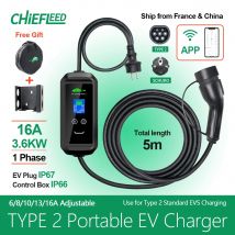 Chiefleed 3,6 kW Typ2 8/10/13/16 A einstellbares Tuya APP EV-Ladegerät für EU-Autos, das Elektrofahrzeug-Hybrid-PHEV-Autos auflädt