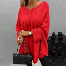 Winter Unregelmäßige Dicke Langarm Pullover Frauen Herbst Büro Crew Neck Jumper Mode Neue Einfarbig Stricken Lose Pullover