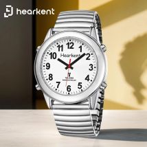 Hearkent Englisch sprechende Uhr für Blinde, modische Herren-Armbanduhr, Atomuhr, Stimme, elastisches Armband, digitale Quarzuhren
