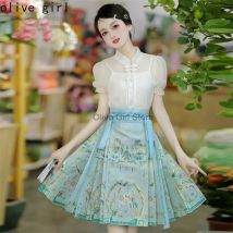 Chinesischen Stil Pferd Gesicht Rock High-End Bestickt Gold Faden Jacquard Stoff Sommer Täglichen Arbeit Rock Kurze Hanfu Frauen