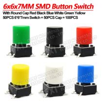 50 Pairs 100PCS 6x6x7mm PCB Momentary Tactile Takt Mini Push Button Switch Modul SMD 4PIN Mit Runde Kappe fdkjgecf 6*6*7mm