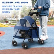 4-rädriger Kinderwagen für Hunde und Katzen, zusammenklappbarer Kinderwagen für Outdoor-Reisen, Käfigwagen für Hunde und Katzen mit Getränkehalter, atmungsaktiv und Mesh