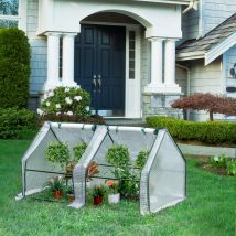 Cornice fredda per serra da giardino in alluminio con 4 picchetti, telone rinforzato in PE, porte avvolgenti, casa calda per piante, fiori di pomodoro all'aperto