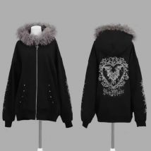 Autumn Gothic American Retro Zipper Hoodie Jacket Women Embroidery Letter Design Sweatshirt Harajuku 2000s Warm Tops Clothes