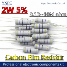 Resistore a film di carbonio 20 pezzi 2W 5% 0.1R ~ 10M 10R 22R 33R 100R 220R 330R 1K 2.2K 3.3K 4.7K 10K 22K 47K 100K 1M 100 220 330 ohm