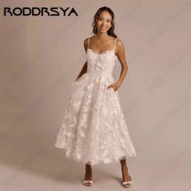 Roddrsya V-Ausschnitt A-Linie Brautkleider Spaghetti träger Luxus Applikationen Tüll Braut Party kleider ärmellose Vestidos angepasst V-Ausschnitt A-Linie Brautkleider Spaghetti Träger Luxus