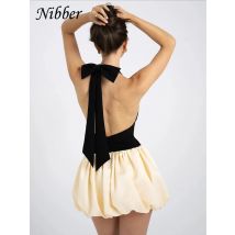 Nibber Halfter rücken freies Kleid Frauen Bandage Knoten Ballett Stil ärmellose Kontrast Patchwork Trend elastische Streetwear Mini Bodycon
