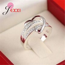 Herz Form Doppel Reihen Design Echtes 925 Sterling Silber Ringe Für Frauen Elegante Weibliche Finger Ring Silber 925 Edlen Schmuck
