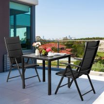 Schienale per sedia da giardino pieghevole lounge in alluminio con 7 impostazioni regolabili, con braccioli, sedie da esterno resistenti alle intemperie Nero,Grigio