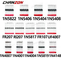 Kit assortito diodi Schottky a commutazione rapida da 14 valori 1N4001 1N4004 1N4007 1N5408 UF4007 FR207 1N5817 1N5819 1N5822 1N4148 RL207