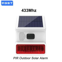Zasilana energią słoneczną, wodoodporna, bezprzewodowa syrena alarmowa z efektem stroboskopowym i dźwiękiem, do systemów alarmowych 433MHz, WiFi i GSM.