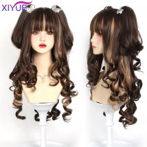 Synthetische unintentionale Kaninchen lange lockige Haare Tiger Clip Doppel Pferdeschwanz synthetische Perücke voller Kopf Halloween Lolita Frisur Perücke