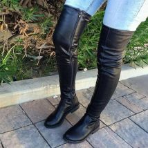 Knielange Damenstiefel, Winter, neuer runder Kopf, niedriger quadratischer Absatz, Damen, große Größe 41–46, Schuhe für Damen