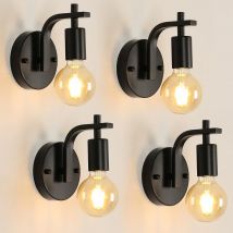 4 paquetes - Aplique de pared de metal negro - Suspensión interior Base E27 (sin bombilla) - para entrada de dormitorio