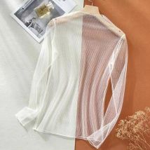 Top sexy trasparenti da donna T-shirt trasparente in pizzo a maniche lunghe Mesh Tulles See Through Tops Camicia T-shirt Bianco Nero Beige Rosa