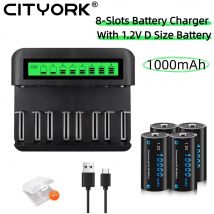 CITYORK 1.2V D batteria 10000 mAh LR20 R20 NIMH + LCD smart charger per batterie AA AAA C D 9V
