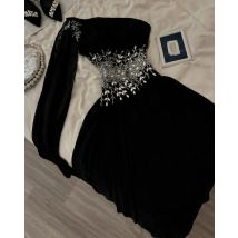 Maßgeschneiderte, exquisite Velours-Falten-Paillettenmuster, A-Linie, One-Shoulder-lange Kleider, maßgeschneiderter Anlass, Heimkehr, formell