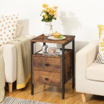 Hoobro Nachttisch Nachttisch mit 2 Schubladen und Lager regalen Beistell tisch Sofa Tisch für Wohnzimmer Schlafzimmer braun