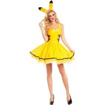 Anime Cosplay Pikachu Sleeveless Dress with Headband Halloween Masquerade Carnival Party Costume for Women Sexy Dress Stage Perf