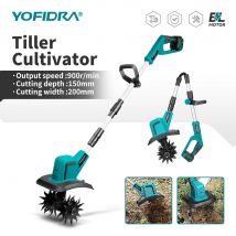 YOFIDRA Coltivatore Elettrico Senza Spazzole 1500W Giardino Portatile Tagliaerba Terreno Tornitura Strumento di Potere per Makita Batteria Spille