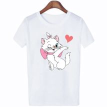 Sommer Cartoon Mary Katze Frauen T-Shirt Disney Katze Muster gedruckt Sommer Kurzarm Rundhals ausschnitt lässig Mädchen Top