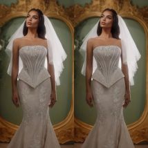 Abito da sposa semplice a sirena in pizzo senza spalline Abito da sposa elegante senza maniche con paillettes Sweep Train Abiti da sposa personalizzati