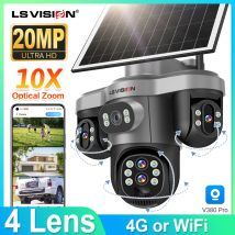 LS VISION Solarkamera Wifi Outdoor mit 10-fachem optischem Zoom Drei Bildschirme 4G SIM CCTV Home Security Solarenergie Cam Ai PTZ V380