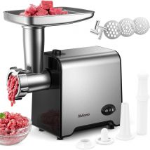 Yabano Elektrischer Fleischwolf, Wurstfüller, 350 W (1500 W max.), Fleischwolf mit Klinge und 3 Platten, Wurstfüllrohre und