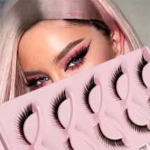 5 Paar falsche Wimpern, natürlich aussehende Wimpern, geflügelte falsche Wimpern, schlanke Katzenaugen-Feenwimpern