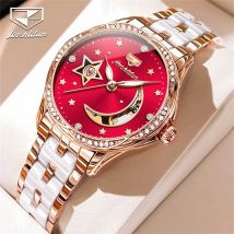 Reloj JSDUN elegante e informal para mujer, reloj de pulsera mecánico automático resistente al agua de cerámica Original para mujer, reloj de moda de lujo para mujer