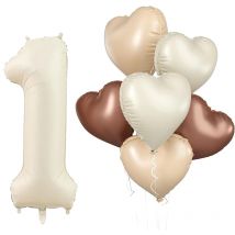 8 Stück 32 Zoll cremefarbene Zahlen-Herz-Folienballons 1. Geburtstag Partydekorationen Kinder Mädchen Junge 1 2 3 4 5 6 7 8 9 Jahre altes Zubehör