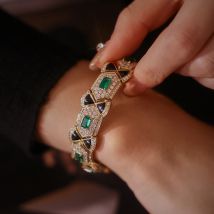 Foydjew-pulsera de estilo francés para mujer, brazalete de esmalte negro con diamantes de Esmeralda, joyería Vintage Artdeco, cadena de 20cm