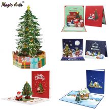 Natale Cartoline di natale Albero Di Natale del Regalo di Inverno Pop-Up Carte Adesivi Decorazione di Natale Carte di Taglio Laser biglietto di Auguri Nuovo Anno