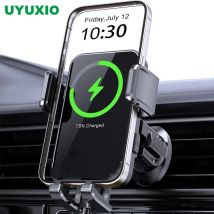 UYUXIO Kabelloses Autoladegerät, 66 W, Schnellladung, automatische Klemmung, Lüftungsschlitze, Autotelefonhalter mit LED-Licht für iPhone 16 15 14 Pro Max