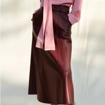 Gonna lunga in pelle autunno inverno gonne in vera pelle 100% da donna Chic elegante gonna a ombrello in pelle di pecora sottile a vita alta da donna