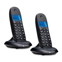 Motorola Voice C1001CB+  Pack de 2 Unidades Teléfono Inalámbrico Fijo  con Función Bloqueo de Llamadas, Mute , Modo No Molestar, Agenda hasta 50 contactos