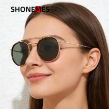 Shonemes Runde Sonnenbrille Vintage Double Bridge Driving Shades Metallrahmen Outdoor UV400 Schutzsonnenbrille für Männer Frauen