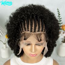 Kurze Afro-Perücke, verworren, lockig, geflochten, mit Cornrow-Zöpfen, synthetische, geflochtene Bob-Perücken mit voller Spitze und Babyhaar für schwarze Frauen
