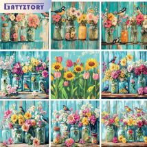 GATYZTORY DIY Malen nach Zahlen Kit Blumenbild zum Ausmalen Nullbasis handgemaltes Ölgemälde Home Dekoration Geschenk 40x50