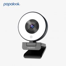 Papalook PA552 Webcam USB 2K con luce ad anello e copertura per la privacy, fotocamera Web Full HD 1080P con doppi microfoni per lo streaming live