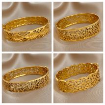 Flashbuy New Creative Design Unique Chic Hollow Flower Pattern Stainless Steel Bracelets Bangles High Quality Gold Color Jewelry