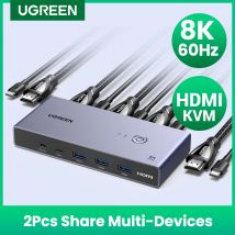 UGREEN 8K 60 HDMI przełącznik KVM USB C USB3.0 przełącznik KVM er 2 sztuki udostępnianie 1 Monitor, drukarka, klawiatura, mysz wsparcie 3D ,HDR wizja